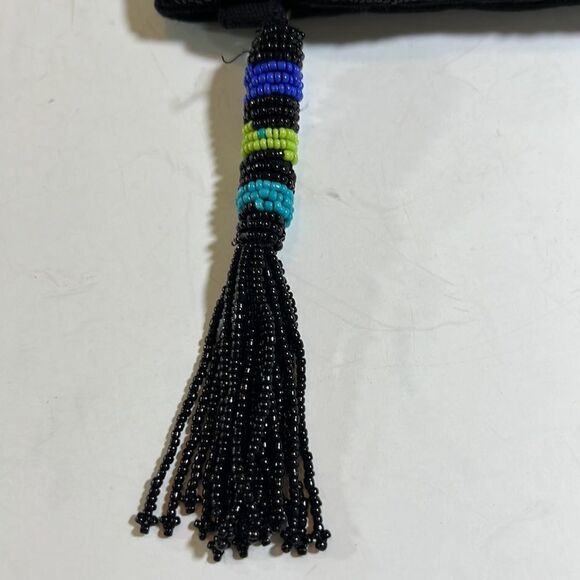 TINTORETTO Women’s Boho Glass Seed Bead Foldover Clutch Black/Blue/Green 6”x 11” - Picture 7 of 15